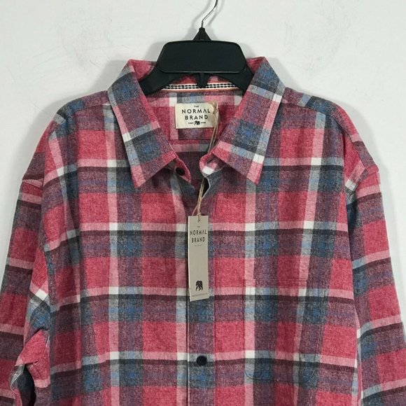 Normal Brand Men's Twisted Yarn Long Sleeve Plaid Button Up Shirt, Size XL - Red - Picture 9 of 12